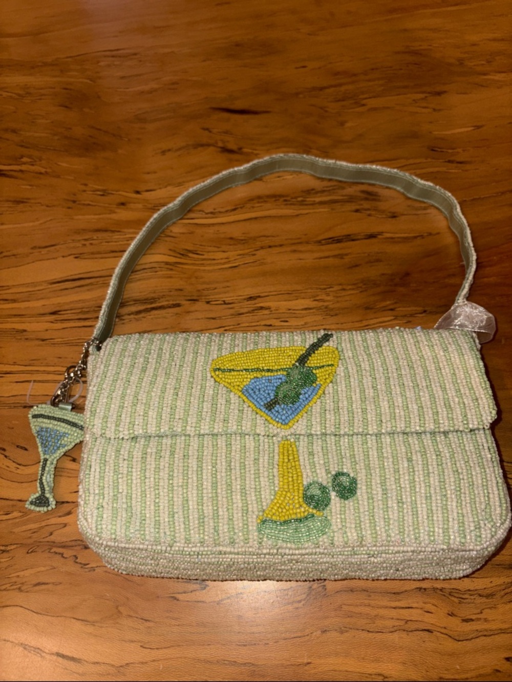 Viral Handcrafted Beaded Martini Cocktail Handbag in Light Green